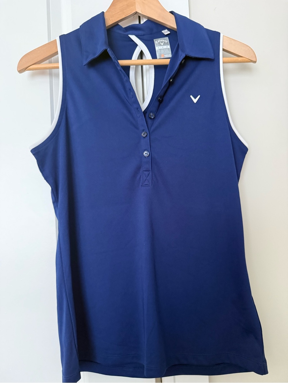 Callaway Women's Navy Sleeveless Polo Tank with White Trim Golf shirt size M